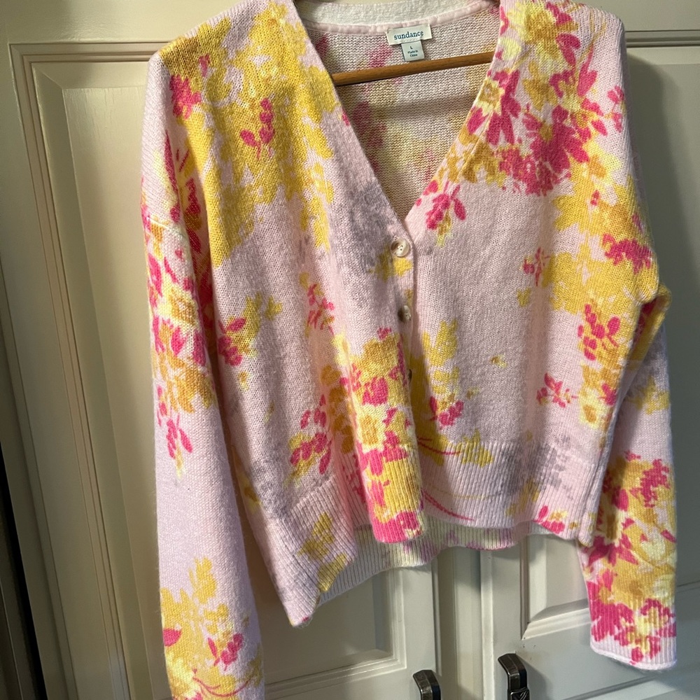 Sundance Senna Bloom floral cardigan sweater pink - Large